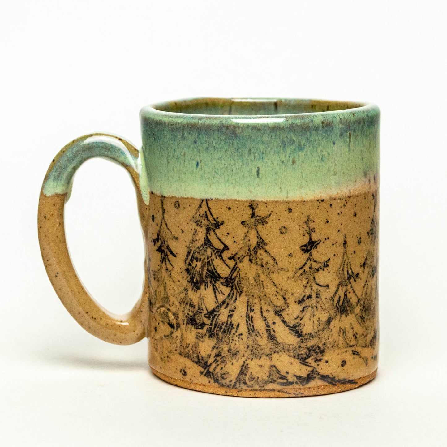 Green Drip Rim Winter Tree Print Stoneware 12oz Mug