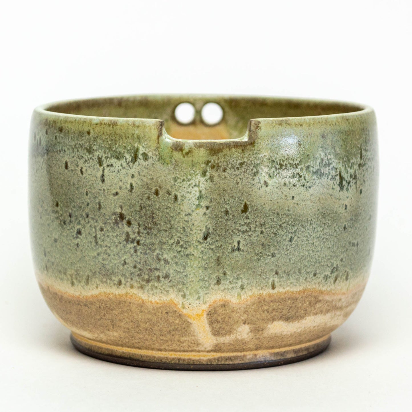 Hand-Thrown Green over Cream Stoneware Chocolate Clay Rice Bowl