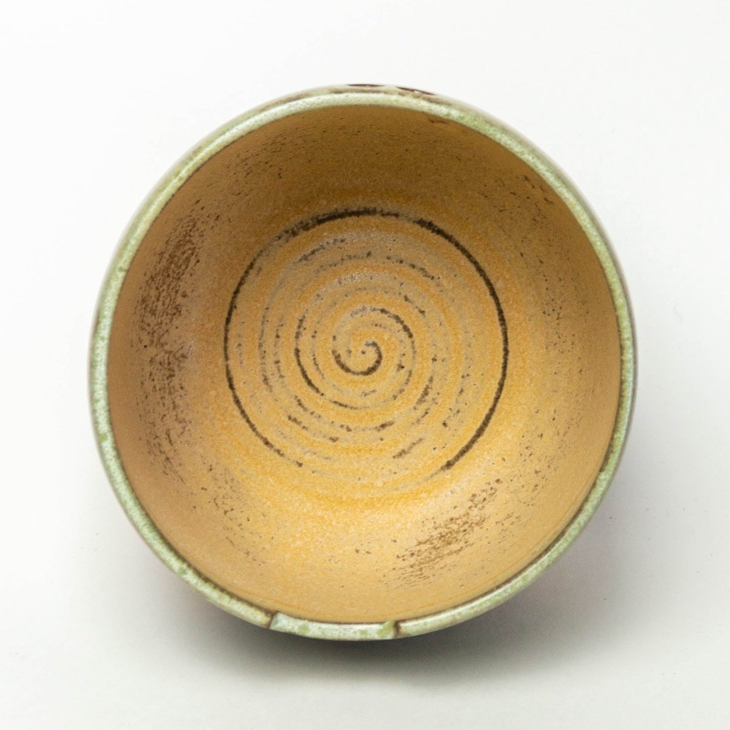 Hand-Thrown Green over Cream Stoneware Chocolate Clay Rice Bowl