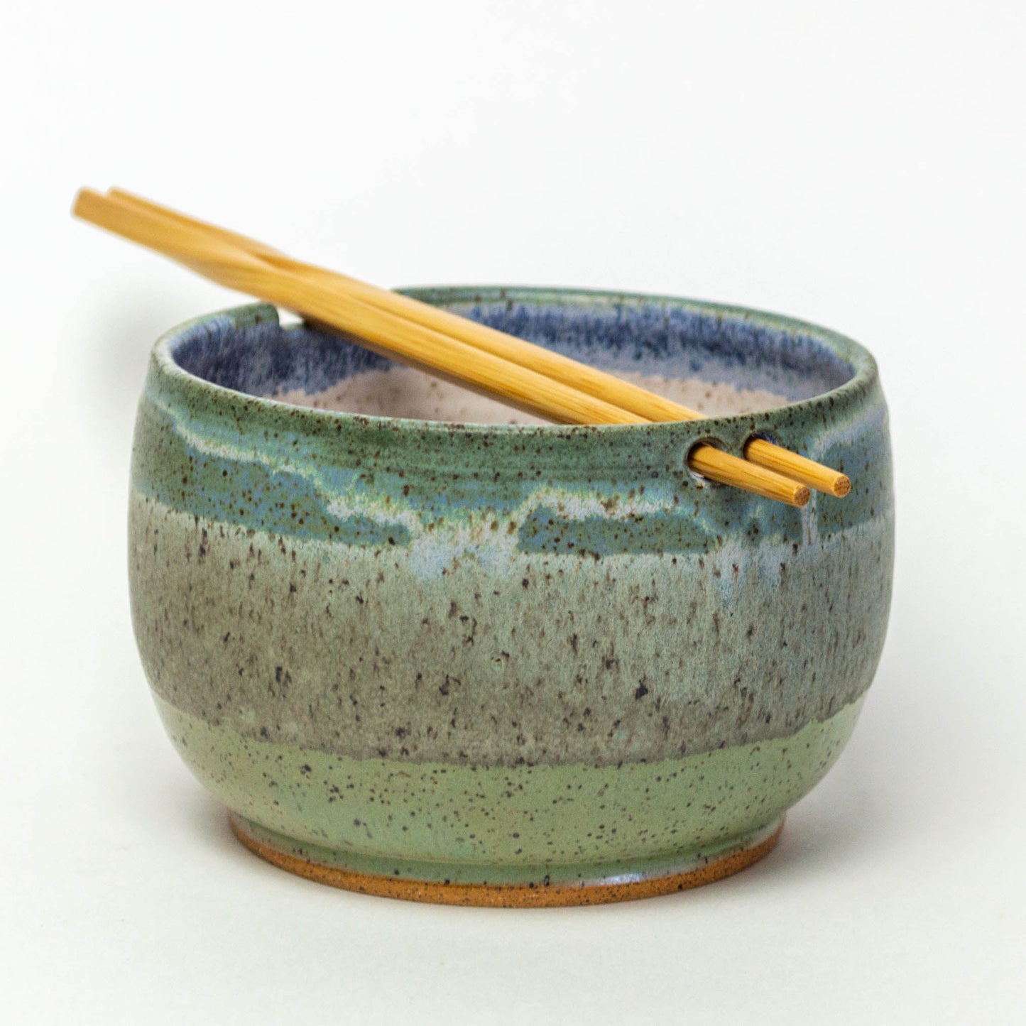 Hand-Thrown Stoneware Blue to Green Rice/Noodle Bowl