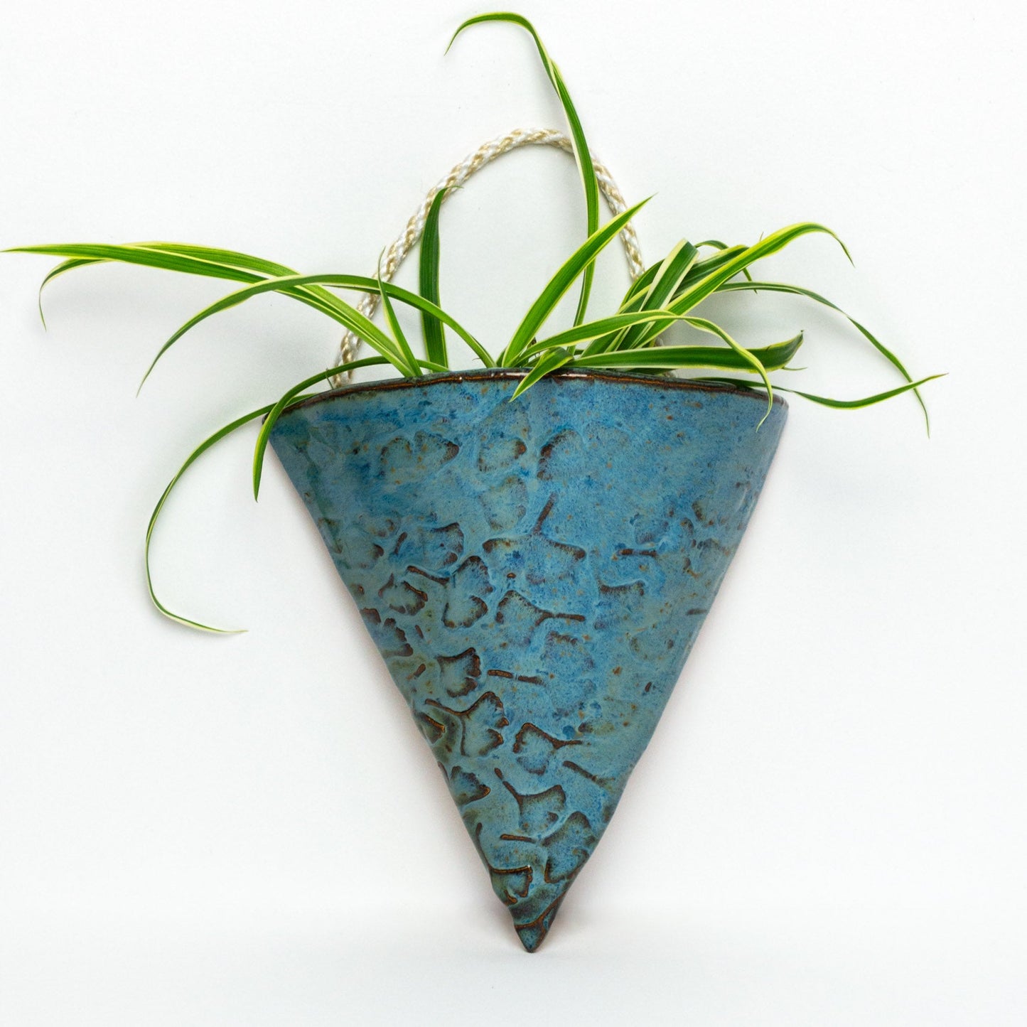 Gingko Blue Stoneware Wall Pocket