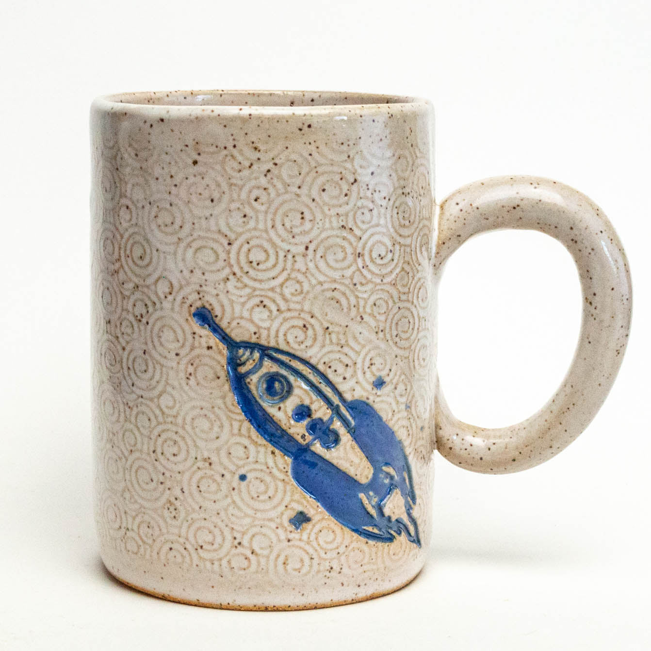Blue Rocket on White 14oz Handmade Stoneware Mug