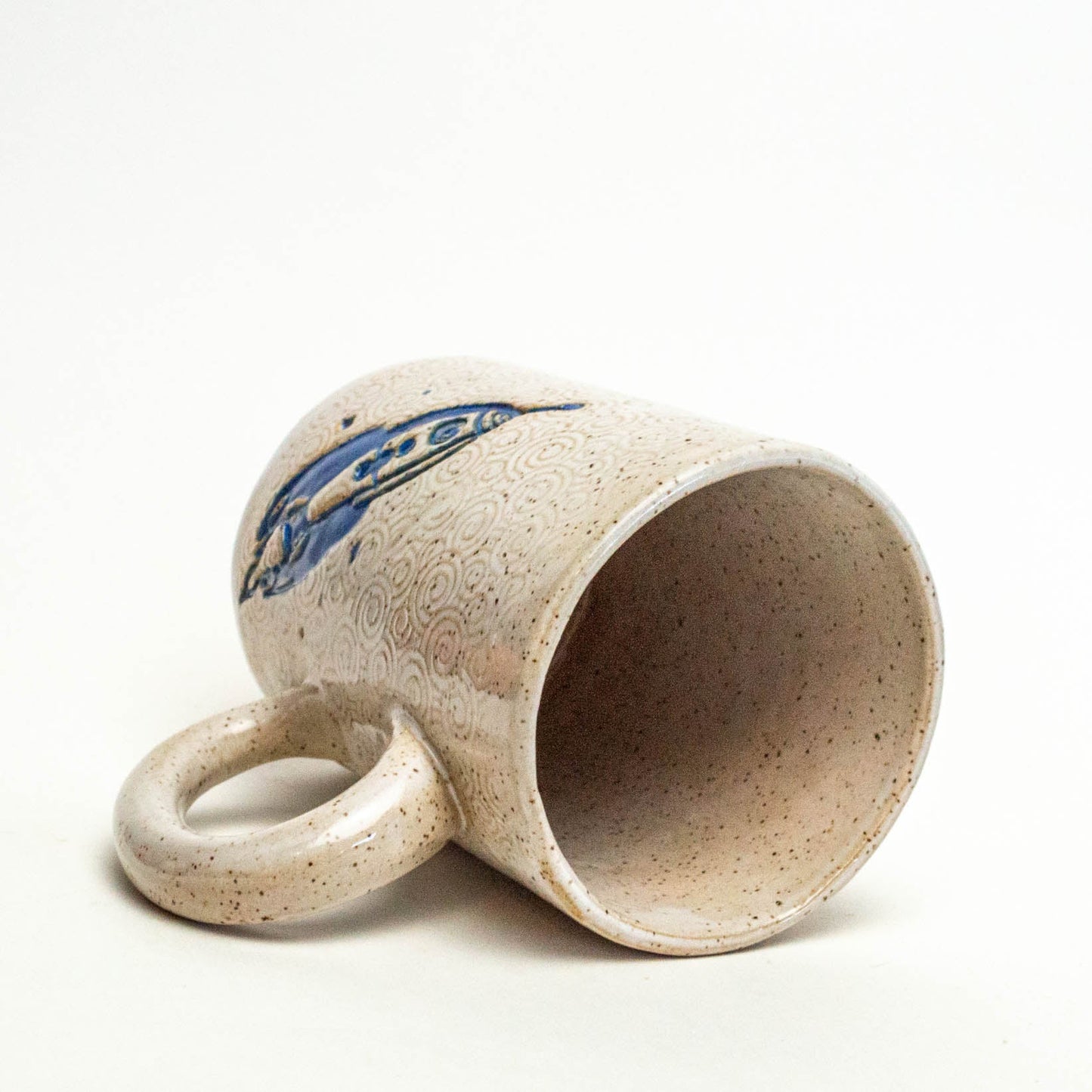 Blue Rocket on White 14oz Handmade Stoneware Mug