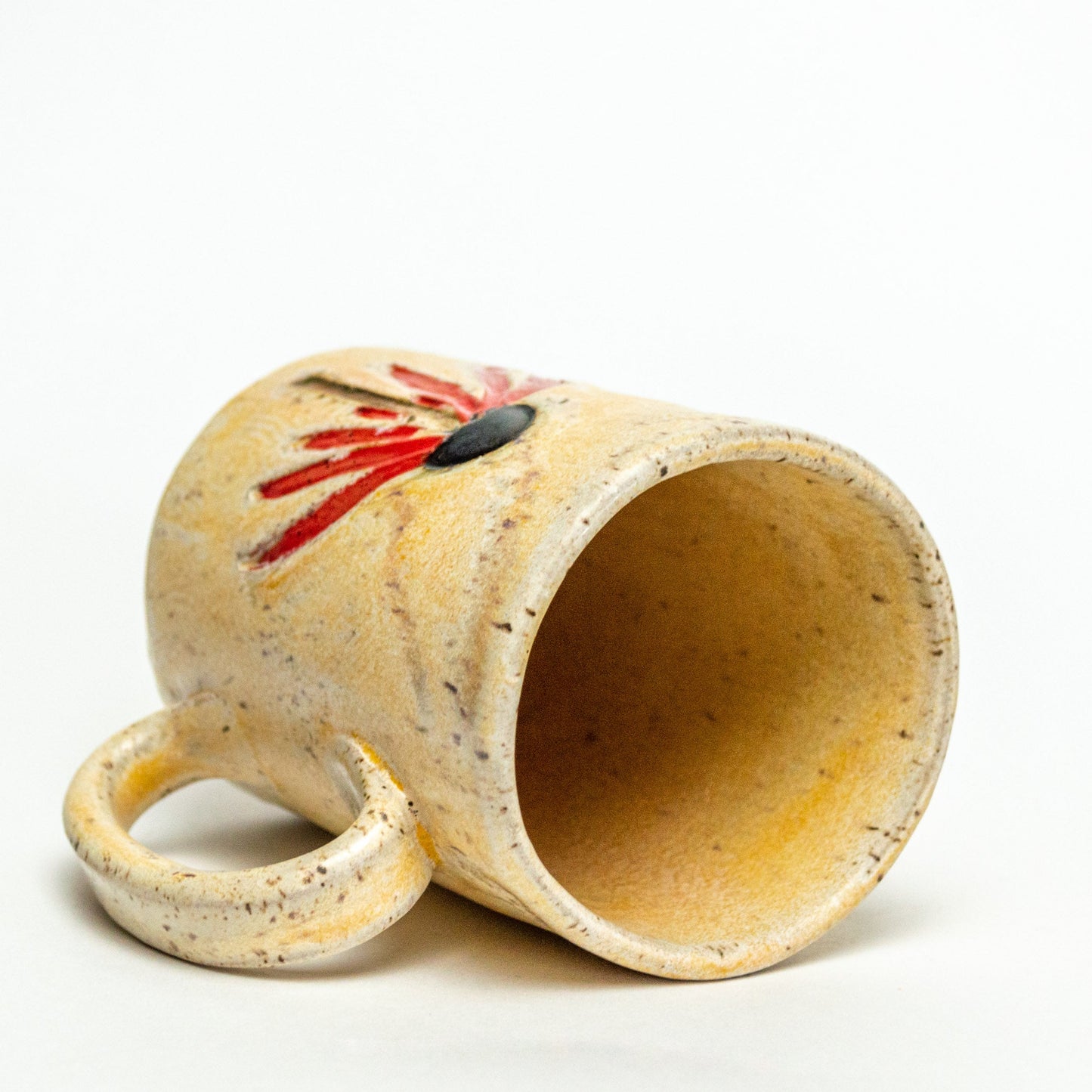 Red Cone Flower Beige Stoneware 14oz Mug