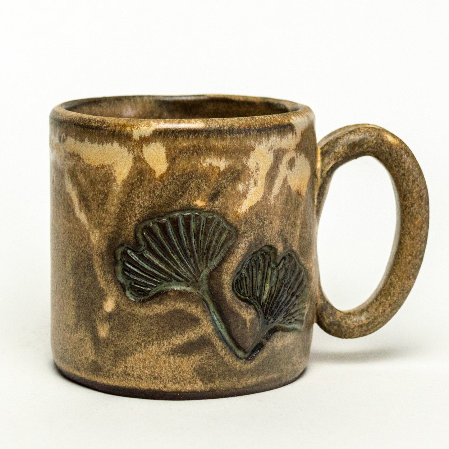 Ginkgo Leaf on Beige Glaze Chocolate Stoneware 10oz Mug