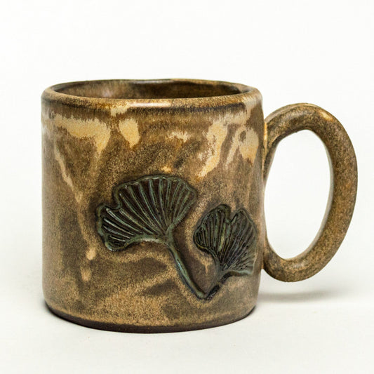 Ginkgo Leaf on Beige Glaze Chocolate Stoneware 10oz Mug