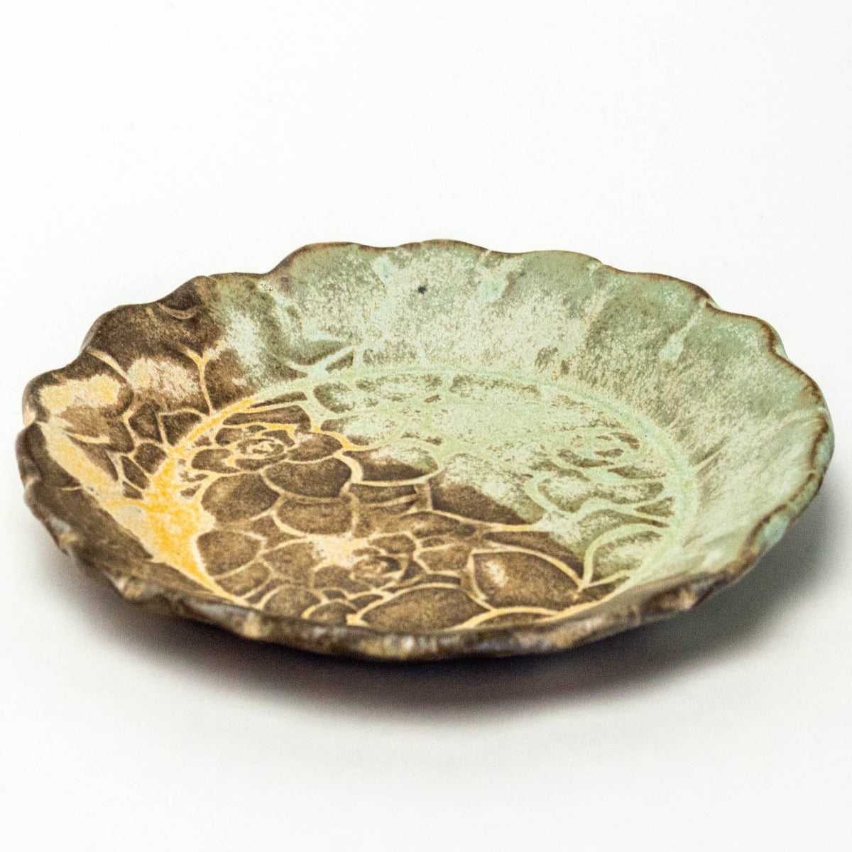 Succulent Pattern Stoneware Round Chocolate Clay Trinket Dish