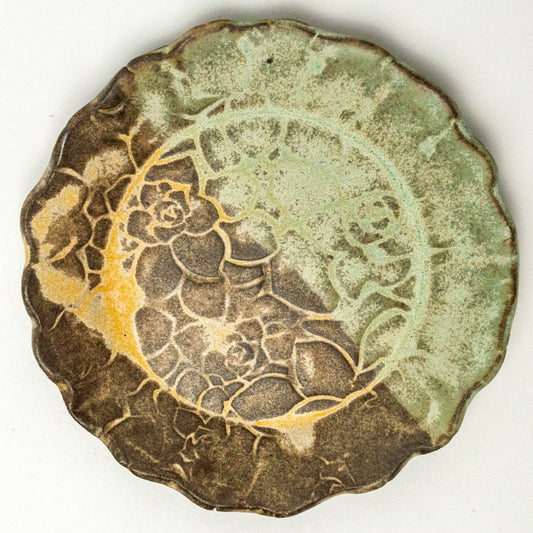 Succulent Pattern Stoneware Round Chocolate Clay Trinket Dish