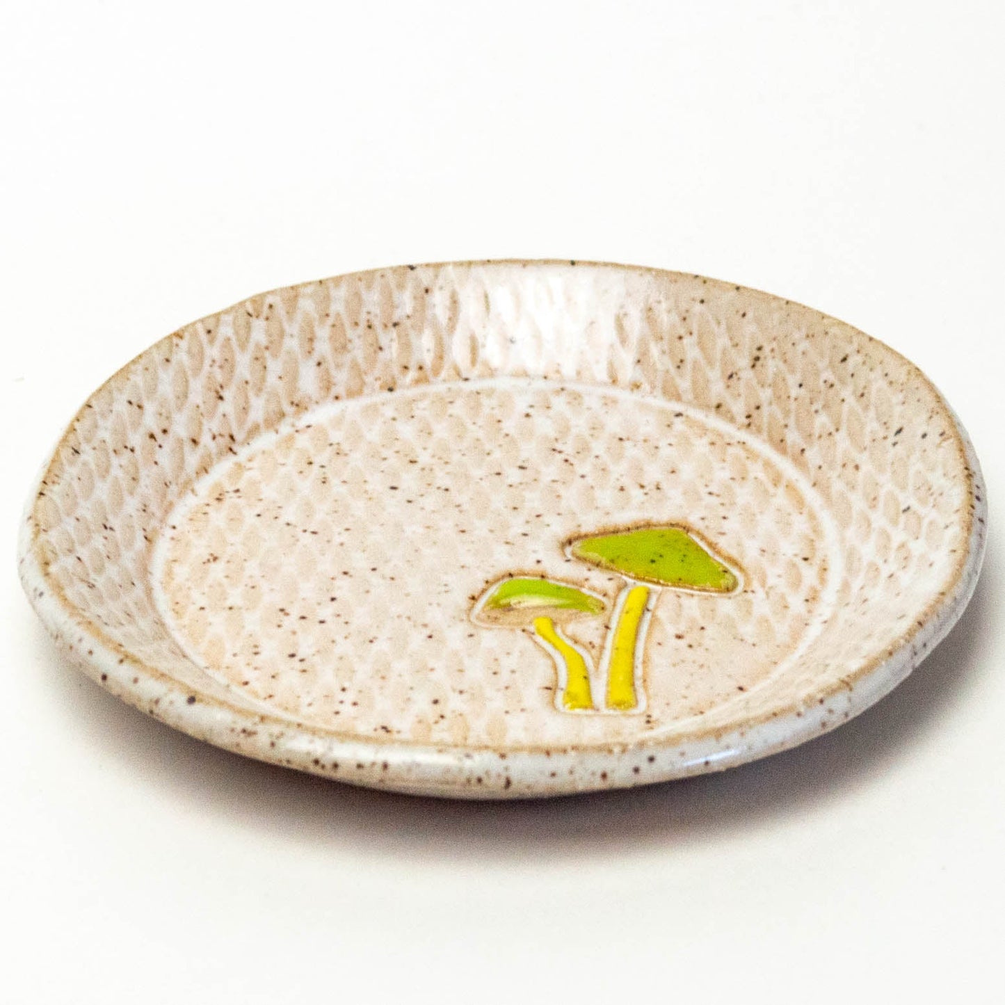 Parrot Mushroom White Round Stoneware Trinket Dish