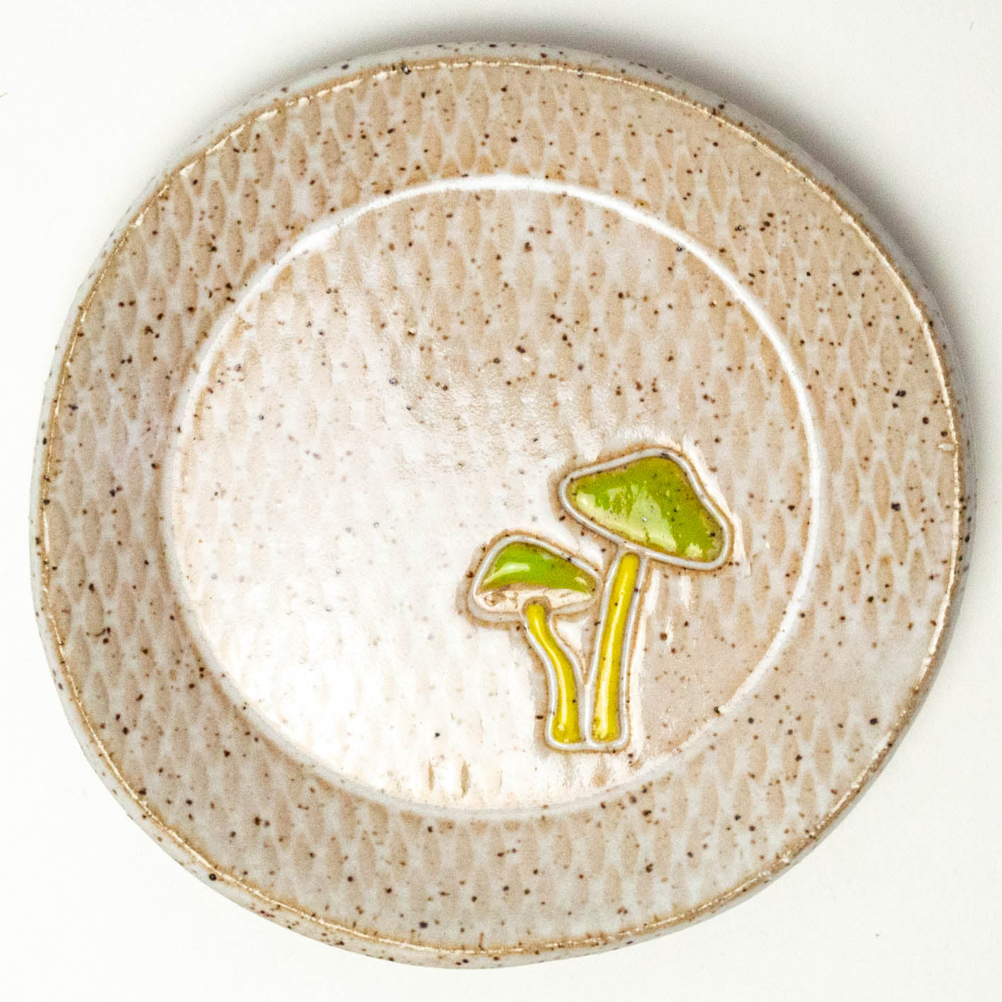Parrot Mushroom White Round Stoneware Trinket Dish