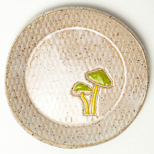 Parrot Mushroom White Round Stoneware Trinket Dish