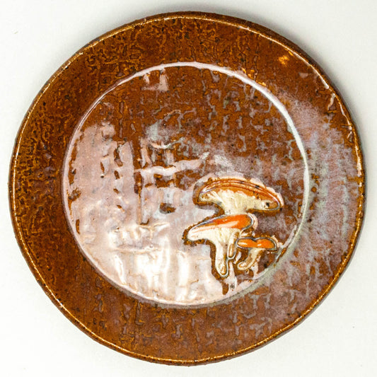 Jack-O'-Lantern Mushroom Brown Round Stoneware Trinket Dish