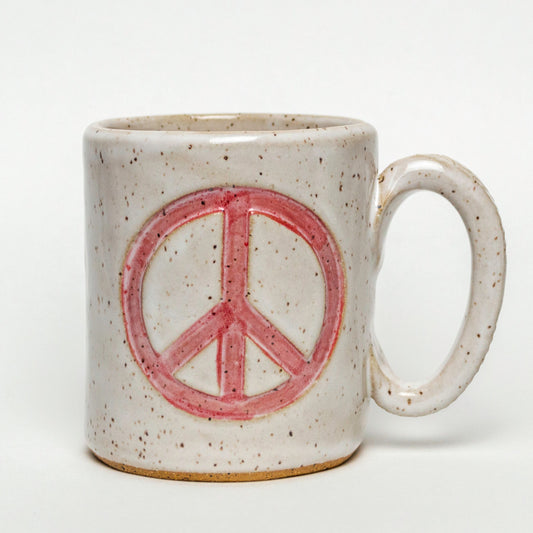 Red Peace Sign on White Stoneware 12oz Mug