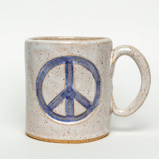 Purple Peace Sign on White Stoneware 14oz Mug