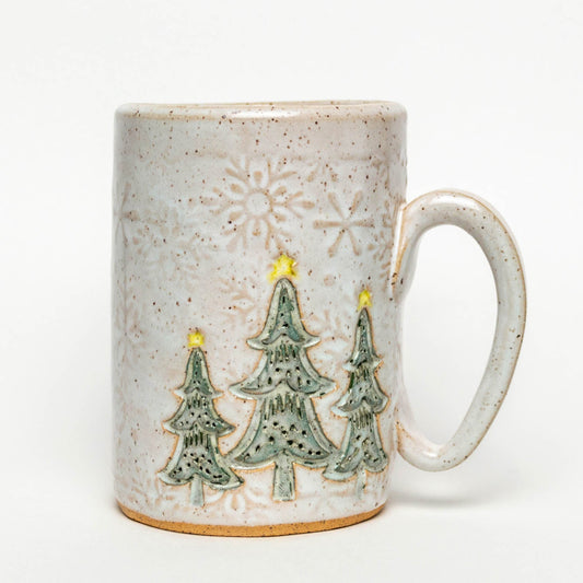 Holiday Trees on White Stoneware Mug 14oz Mug