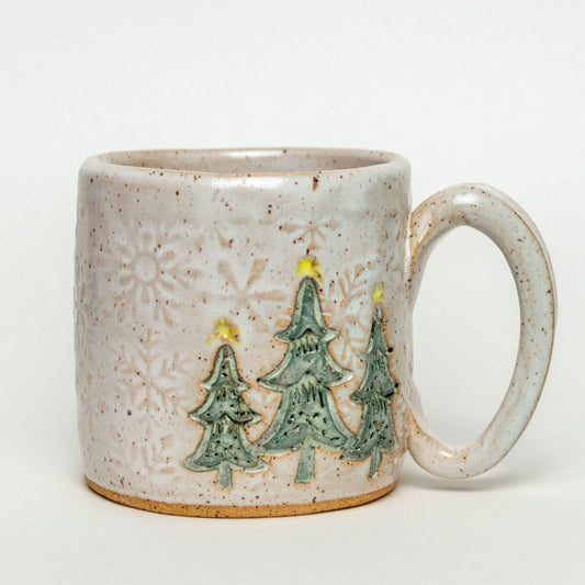 Holiday Trees on White Stoneware 10oz Mug