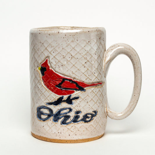 Ohio Cardinal on White Stoneware 14oz Mug