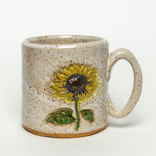 Sunflower on White Leaf Pattern Stoneware 10oz Mug