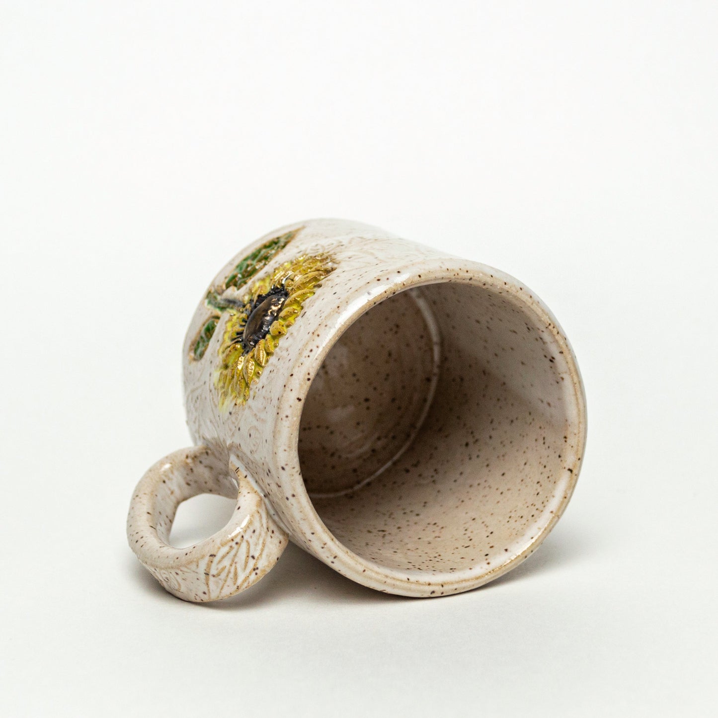 Sunflower on White Leaf Pattern Stoneware 10oz Mug