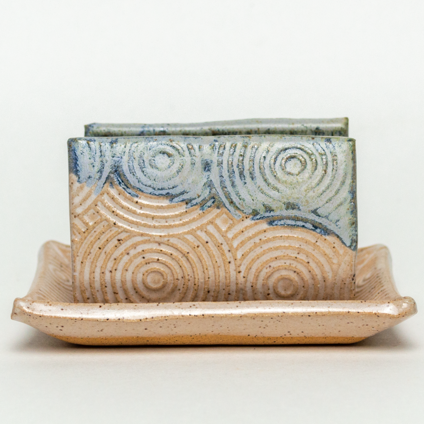 Blue & White Spiral Pattern Stoneware Sponge Holder