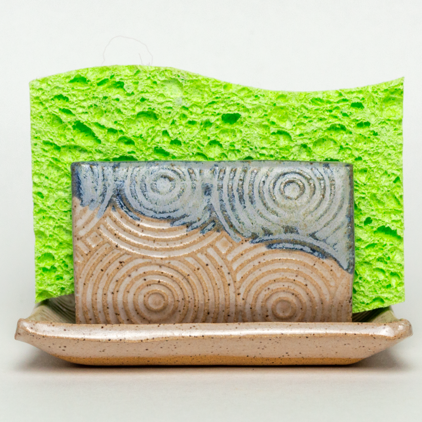 Blue & White Spiral Pattern Stoneware Sponge Holder