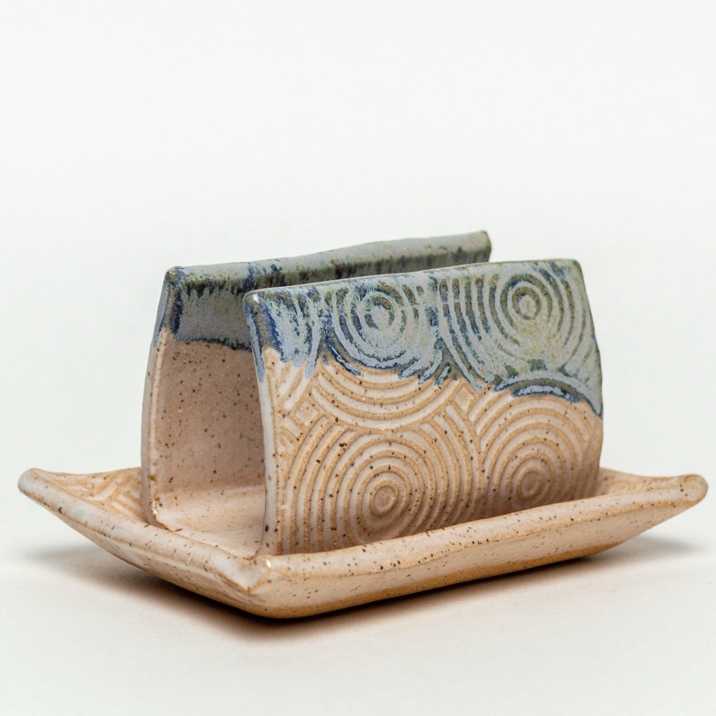 Blue & White Spiral Pattern Stoneware Sponge Holder