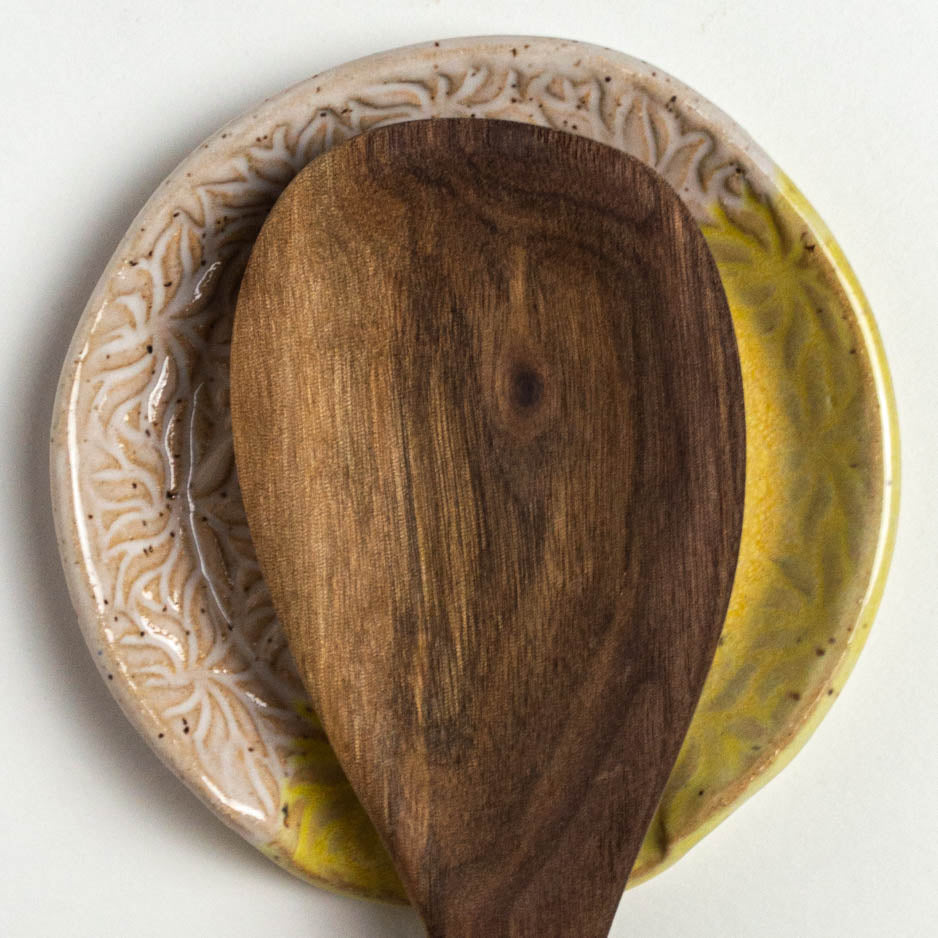 Yellow & White Frenzy Patterned Stoneware Spoon Rest