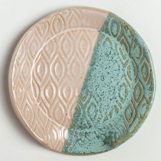 Turquoise & White Diamond Pattern Stoneware Spoon Rest