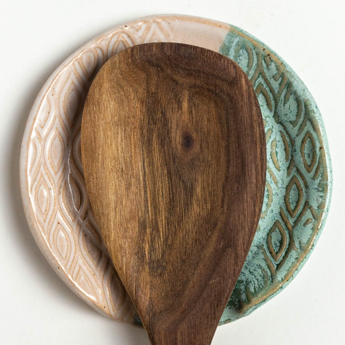 Turquoise & White Diamond Pattern Stoneware Spoon Rest