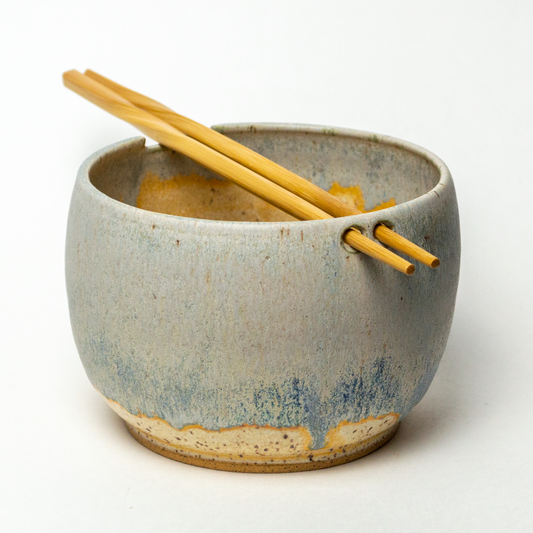 Blue & Beige Hand-Thrown Stoneware Rice/Noodle Bowl