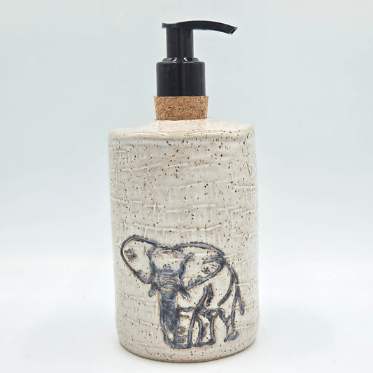 Elephant on White Stoneware Soap/Lotion Dispenser