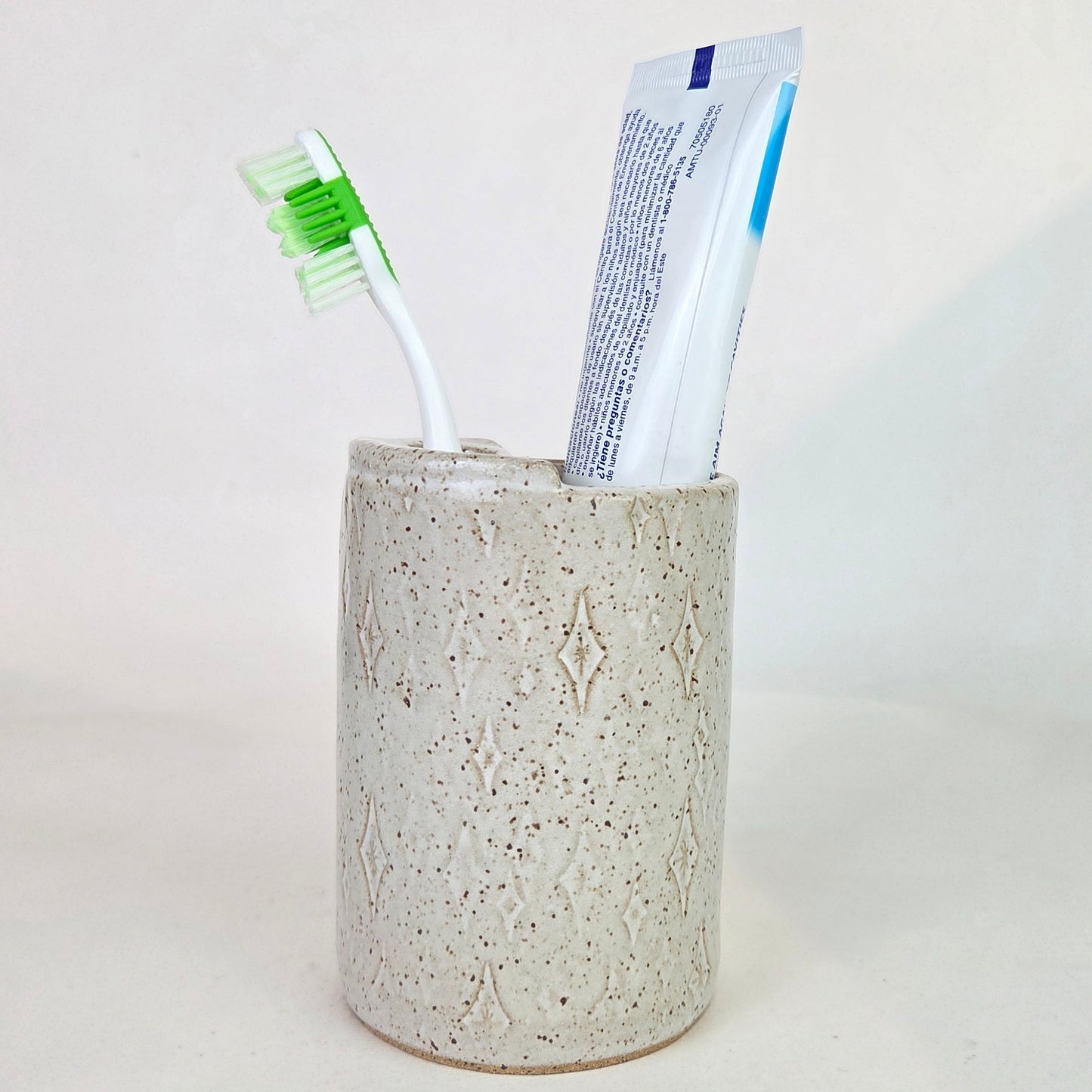 Flamingo on White Handmade Stoneware Toothbrush Holder