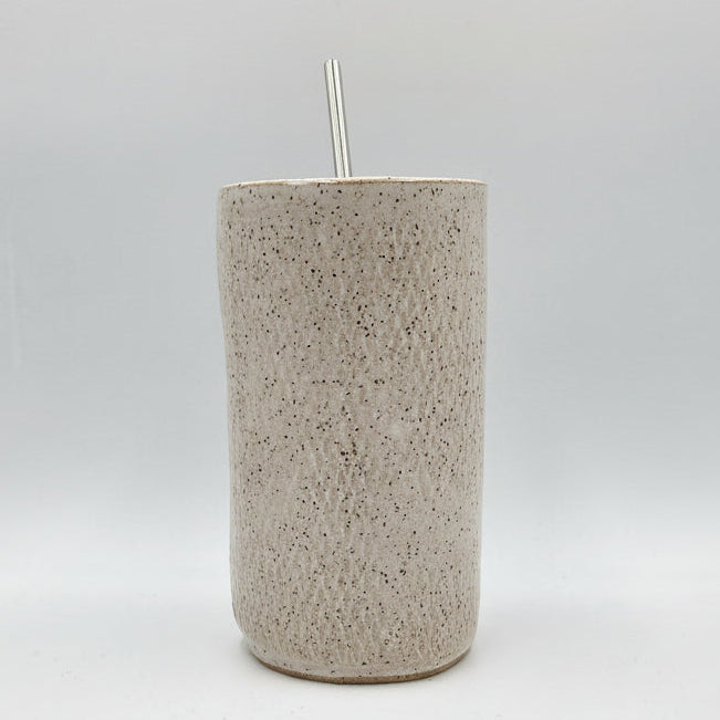 Brown Horse on White Stoneware Travel/Sipper 16oz Mug w/Metal Straw