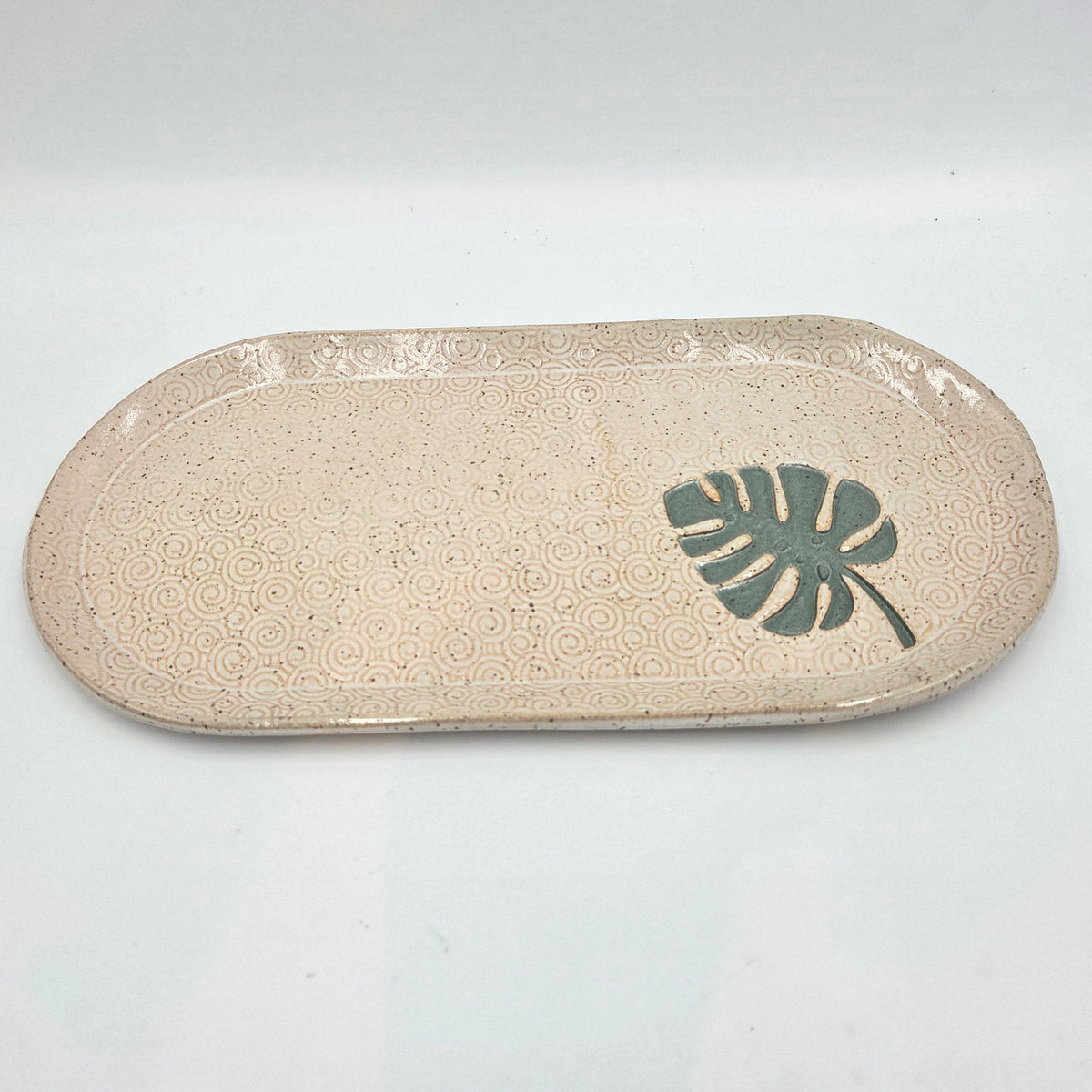 Monstera Leaf on White Stoneware 10" Platter