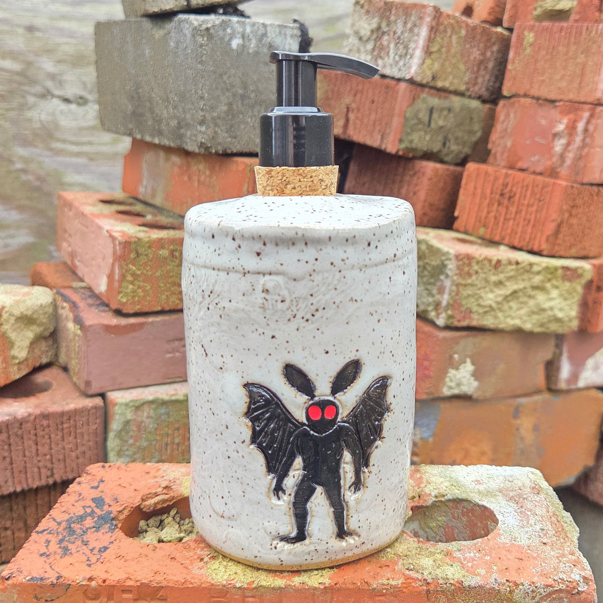 Mothman Handmade White Stoneware Soap/Lotion Dispenser