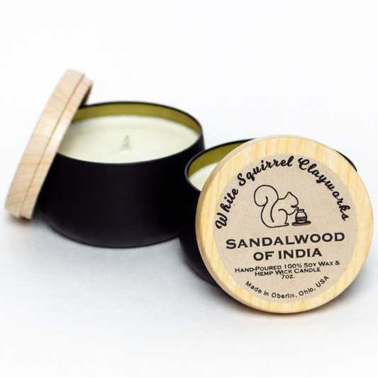 Sandalwood of India - Hand-Poured Soy Candle Black  Tin-7oz