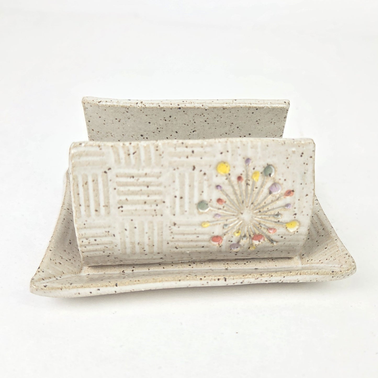 Art Deco Sunburst on White Stoneware Sponge Holder