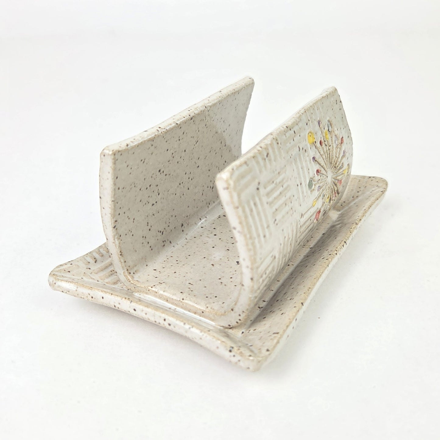 Art Deco Sunburst on White Stoneware Sponge Holder