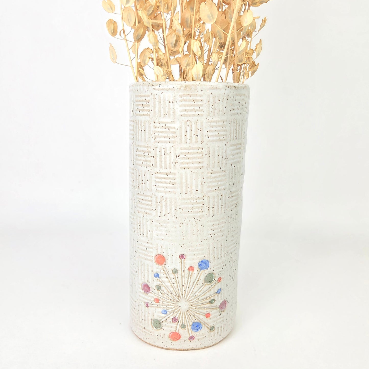 Art Deco Sunburst Stoneware White Vase