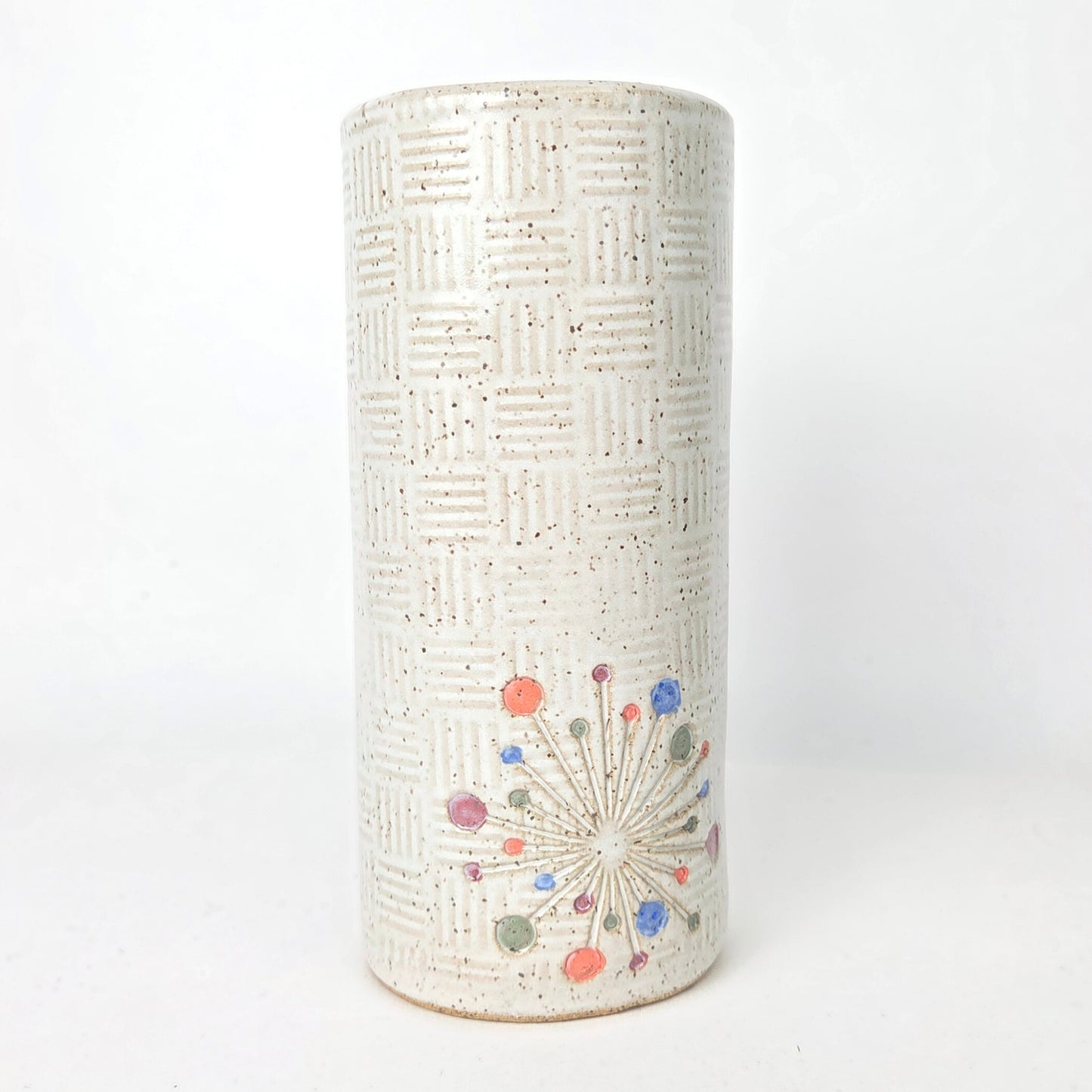 Art Deco Sunburst Stoneware White Vase