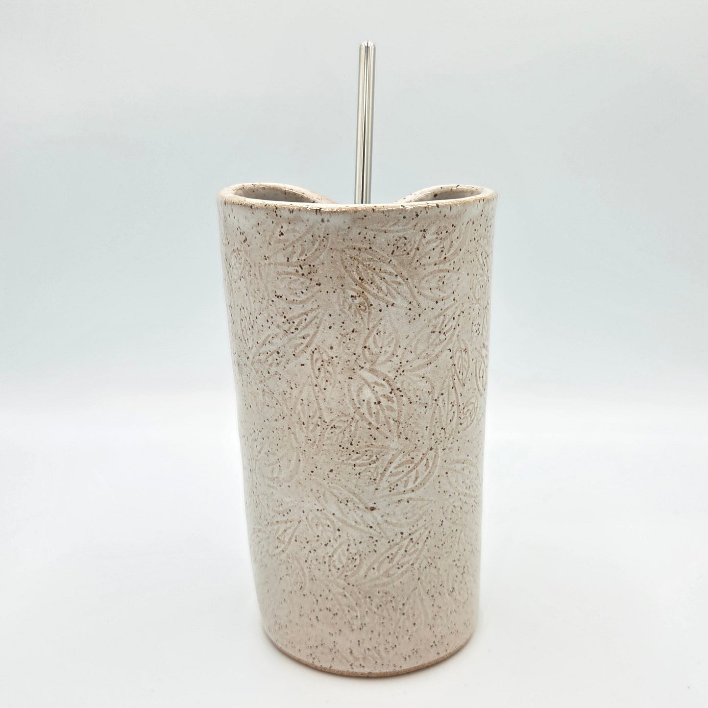 Sunflower on White Stoneware Travel/Sipper 16oz Mug w/Metal Straw