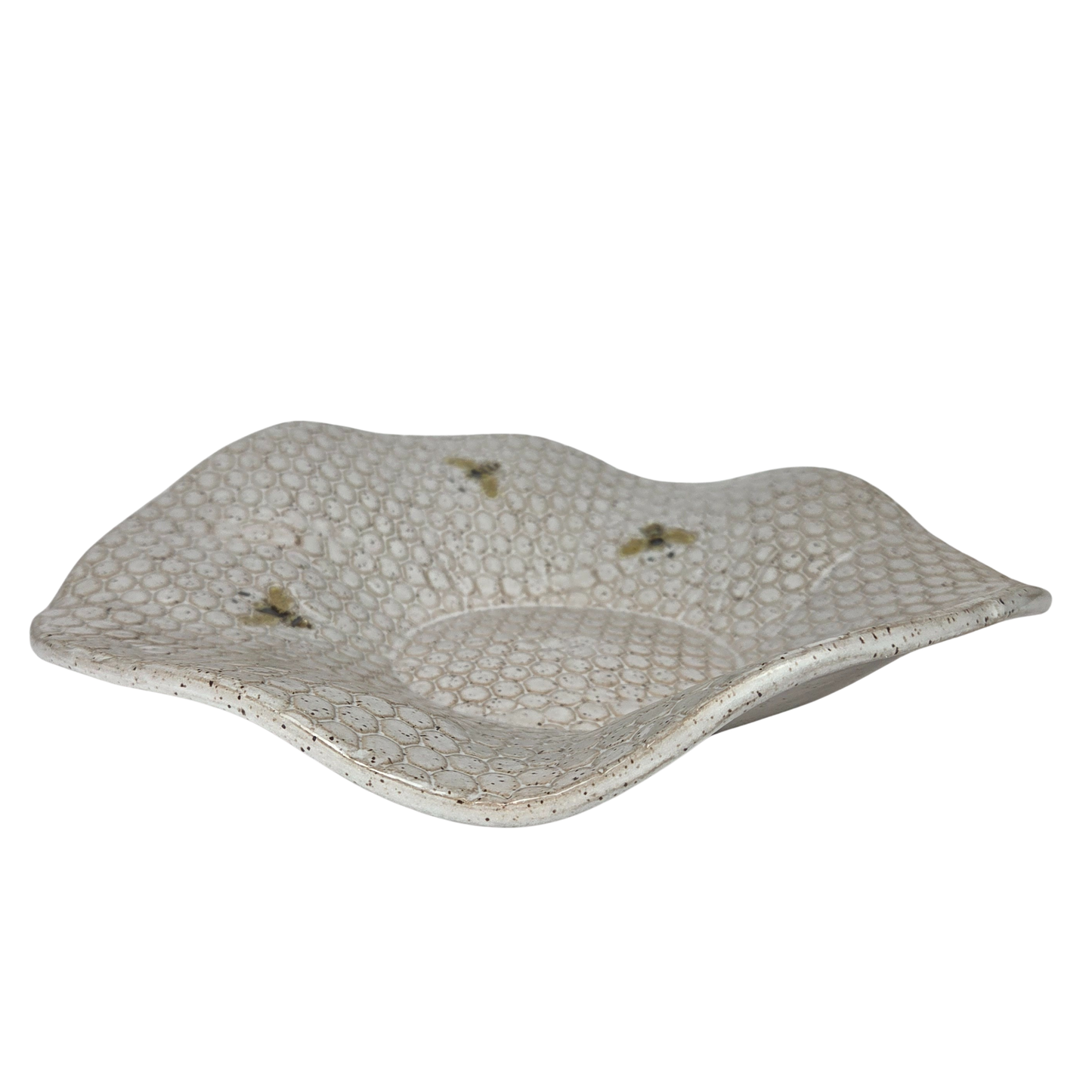 Bee Pattern White Organic Shape Large 12" Stoneware Bowl