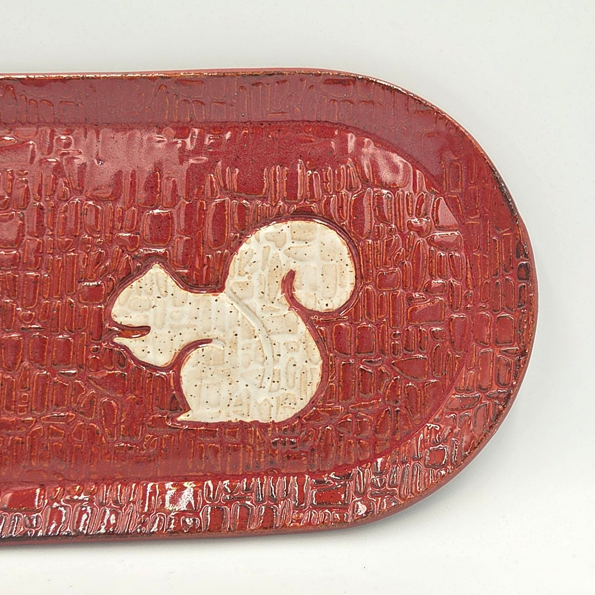 White Squirrel on Stoneware Cinnamon 10" x 5" Platter