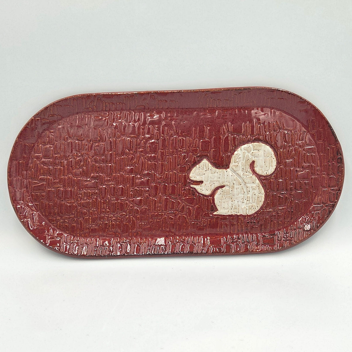 White Squirrel on Stoneware Cinnamon 10" x 5" Platter
