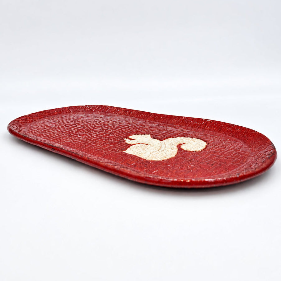 White Squirrel on Stoneware Cinnamon 10" x 5" Platter