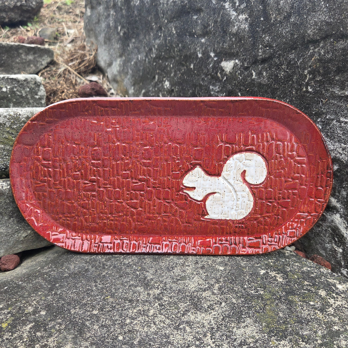 White Squirrel on Stoneware Cinnamon 10" x 5" Platter