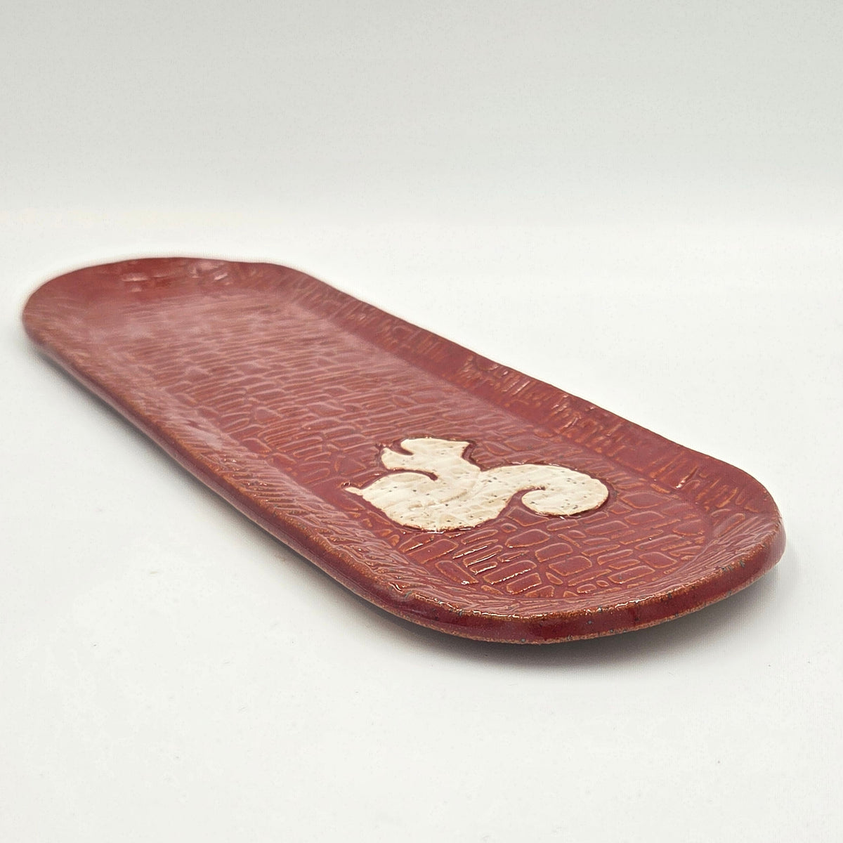 White Squirrel on Cinnamon Stoneware 12"x4" Platter