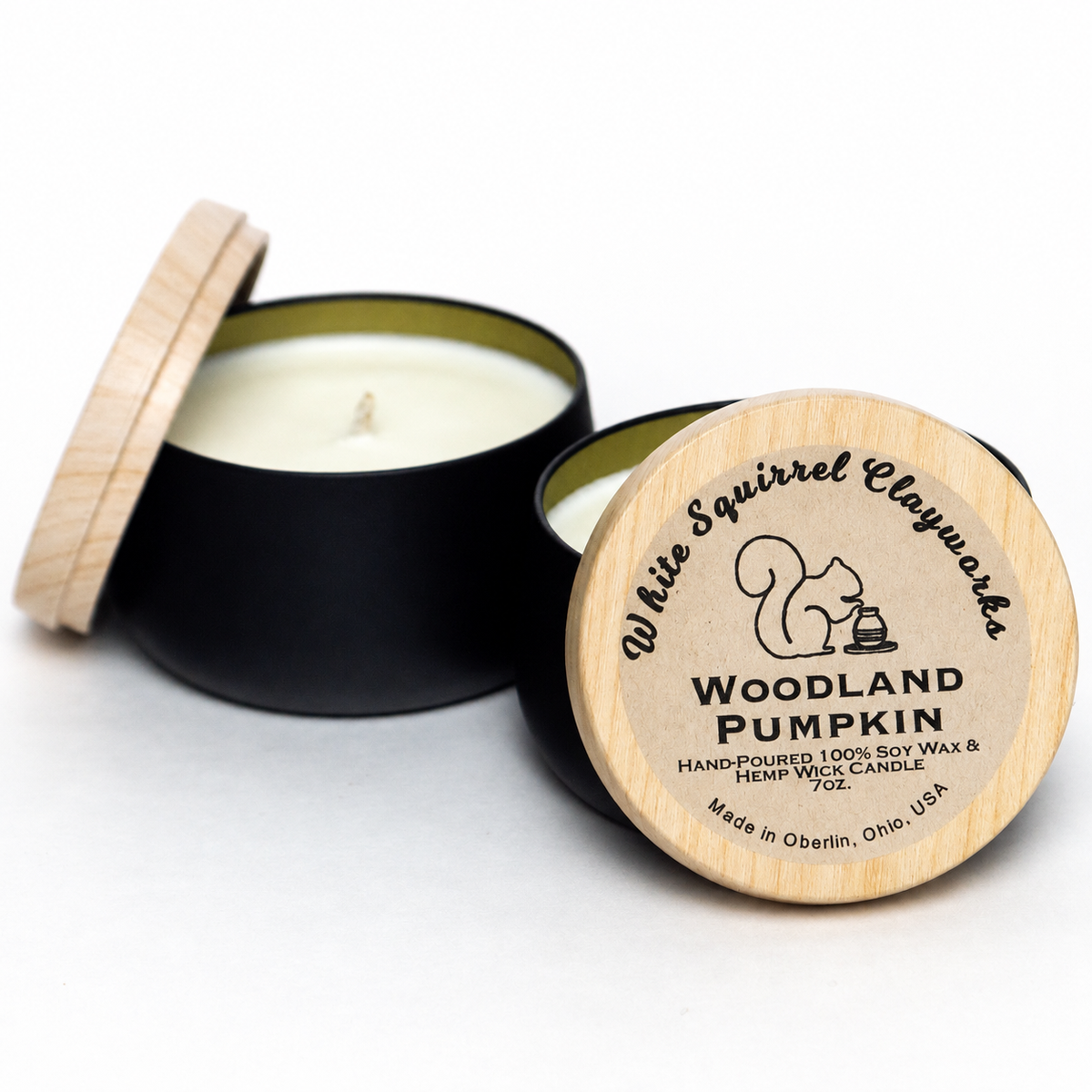 Woodland Pumpkin- Hand-Poured Soy Candle Black Tin- 7oz
