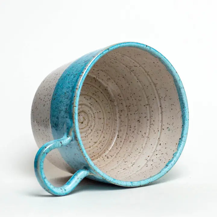 Light Blue Hand-Thrown Stoneware Shave Bowl w/ Brush