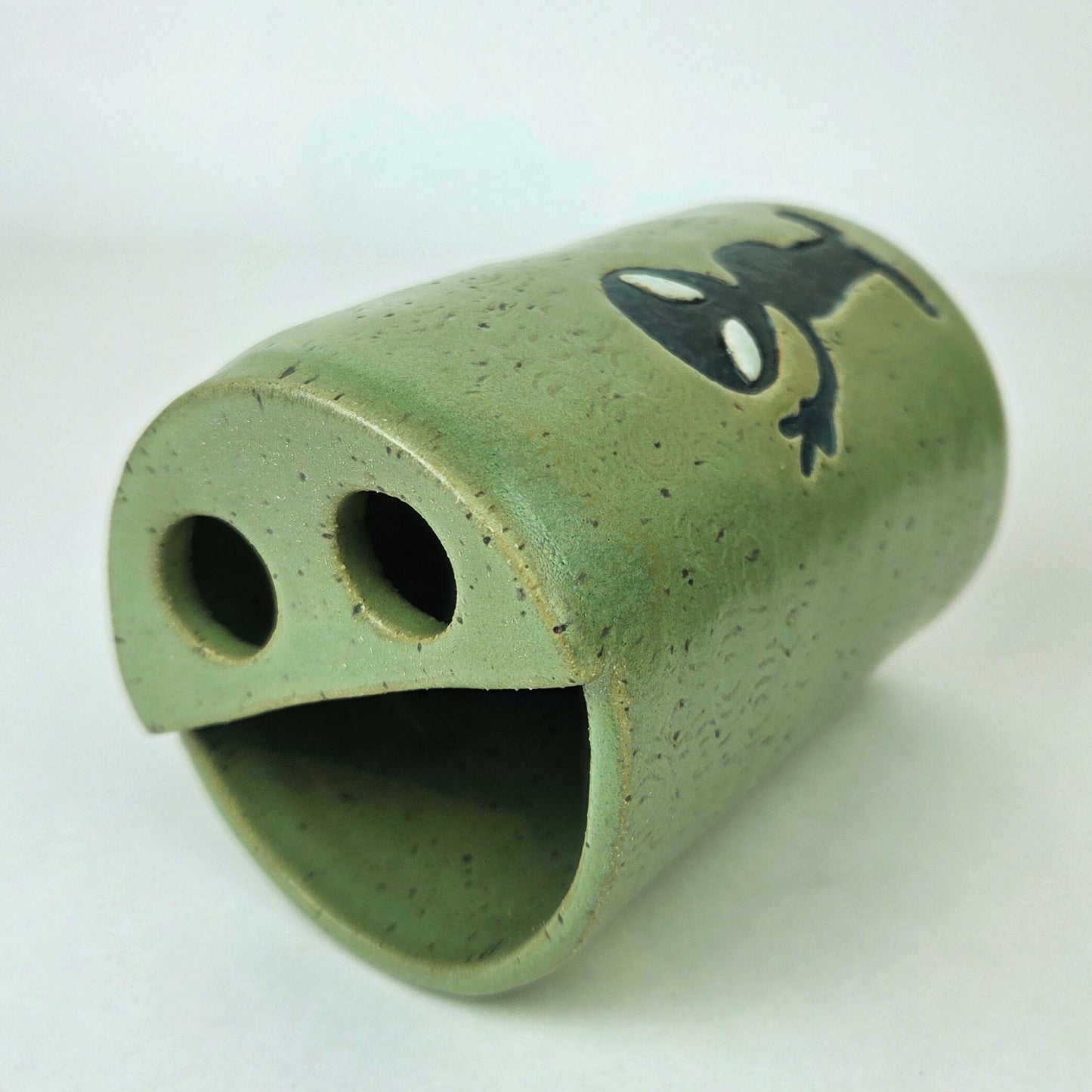 Alien Handmade Green Stoneware Toothbrush Holder